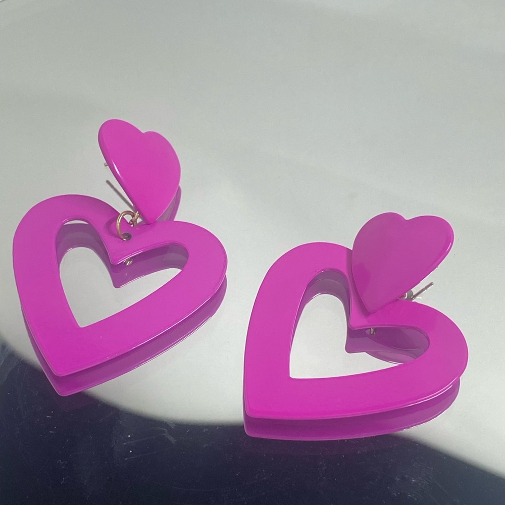 Pink Heart Drop Earrings
